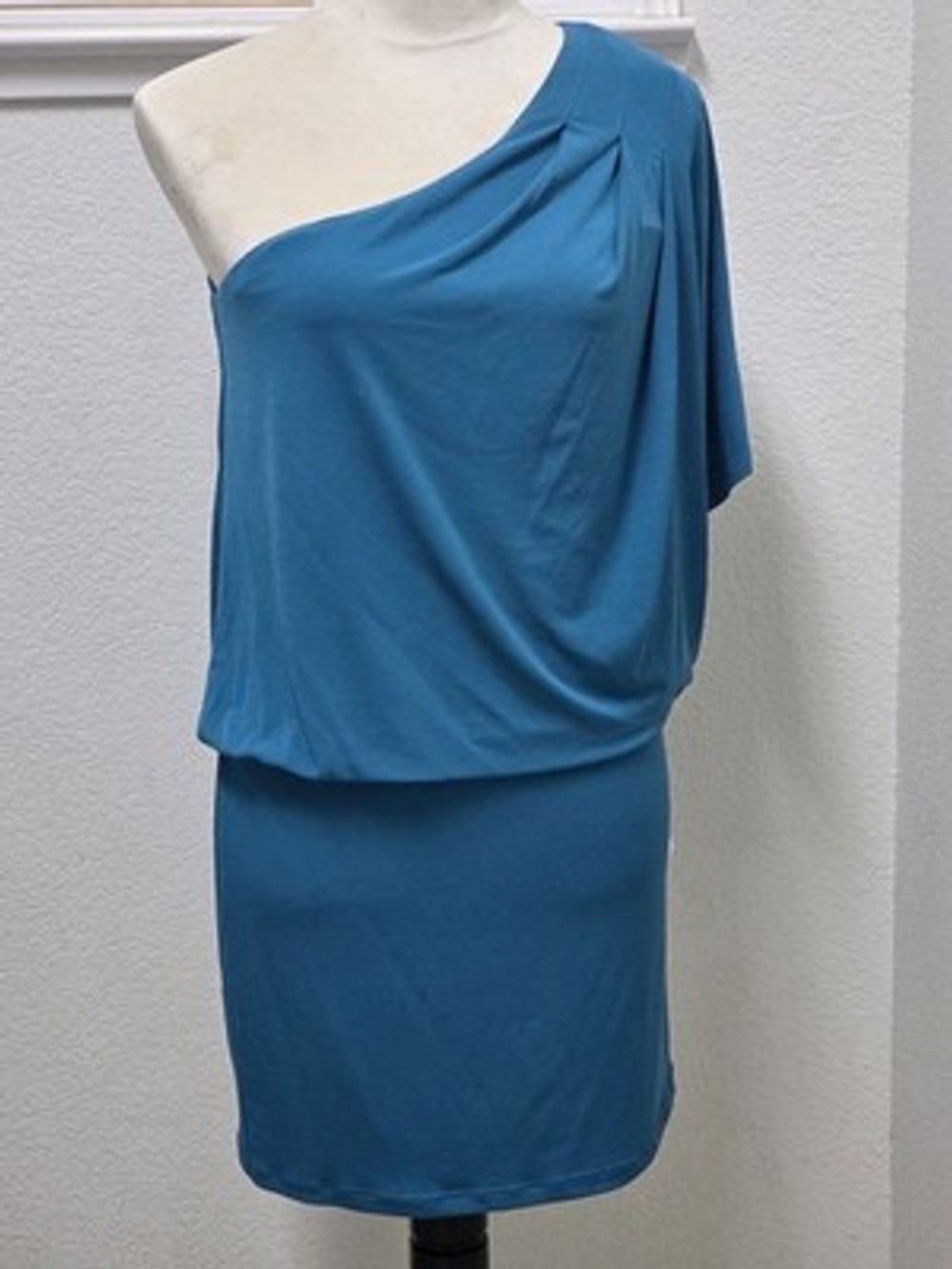 NWT Jessica Simpson One Shoulder Dress XS Ocean Blue Draped Sheath Cocktail
